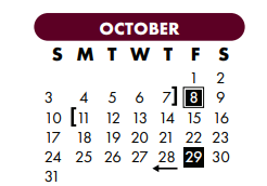 District School Academic Calendar for Nueces Co J J A E P for October 2021