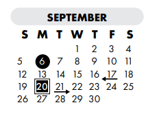 District School Academic Calendar for Early Childhood Center for September 2021