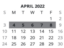 District School Academic Calendar for May Valley Elementary School for April 2022