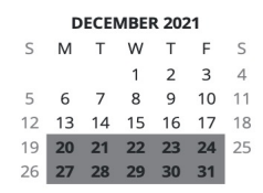 District School Academic Calendar for James A Duff Elementary School for December 2021