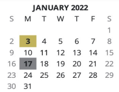 District School Academic Calendar for Model Middle School for January 2022