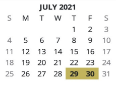 District School Academic Calendar for James A Duff Elementary School for July 2021