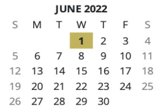 District School Academic Calendar for James A Duff Elementary School for June 2022
