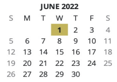 District School Academic Calendar for Model 9-12 High School for June 2022