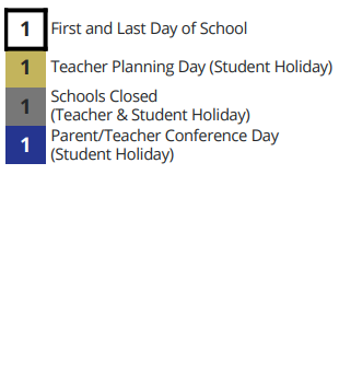 District School Academic Calendar Legend for Allen Central Middle School