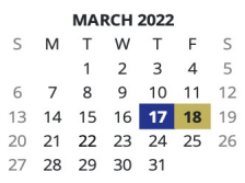 District School Academic Calendar for Coosa High School for March 2022
