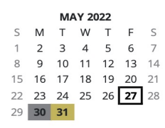 District School Academic Calendar for Model 9-12 High School for May 2022