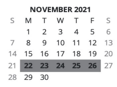 District School Academic Calendar for James A Duff Elementary School for November 2021
