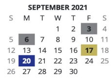 District School Academic Calendar for Model Elementary School for September 2021