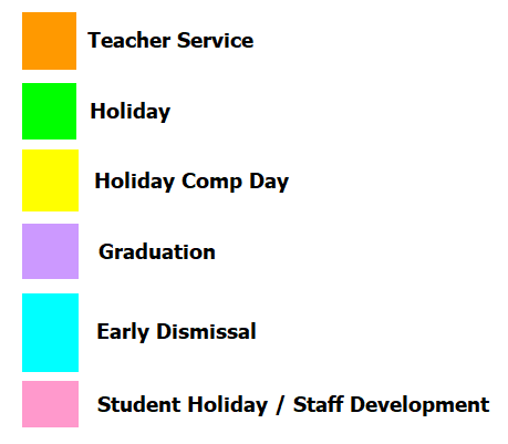 District School Academic Calendar Legend for P A C