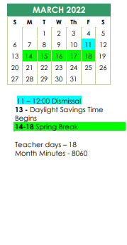 District School Academic Calendar for R C Andrews Elementary for March 2022