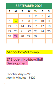 District School Academic Calendar for Floydada Junior High for September 2021