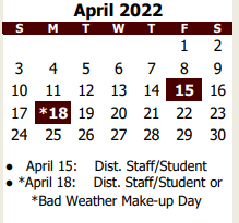 District School Academic Calendar for Henderson Elementary for April 2022