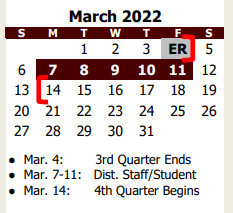 District School Academic Calendar for A E P for March 2022