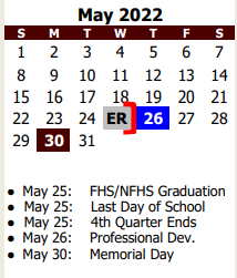 District School Academic Calendar for A E P for May 2022