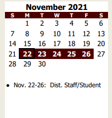 District School Academic Calendar for New El #8 for November 2021