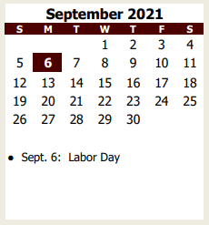 District School Academic Calendar for New El #9 for September 2021