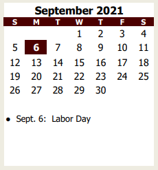 District School Academic Calendar for A E P for September 2021
