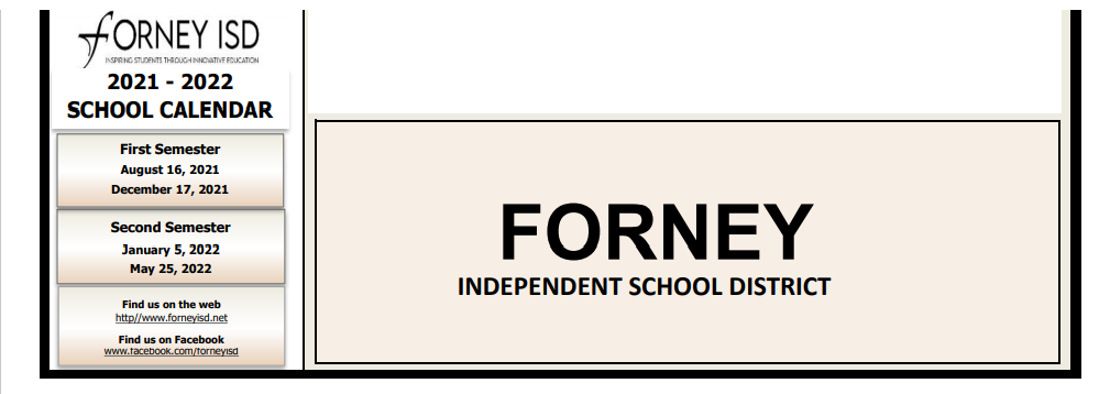 District School Academic Calendar for Forney High School