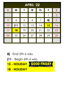 District School Academic Calendar for Forsan Elementary At Elbow for April 2022