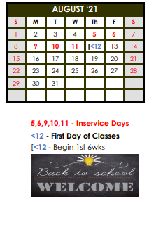 District School Academic Calendar for Forsan Elementary At Elbow for August 2021