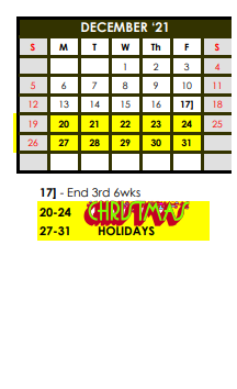 District School Academic Calendar for Forsan Elementary At Elbow for December 2021
