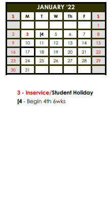 District School Academic Calendar for Forsan Elementary At Elbow for January 2022