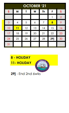 District School Academic Calendar for Forsan Elementary At Elbow for October 2021