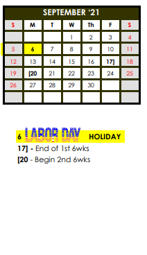 District School Academic Calendar for Forsan Elementary At Elbow for September 2021