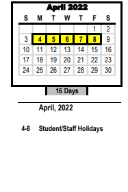 District School Academic Calendar for Middle Fork Elementary for April 2022