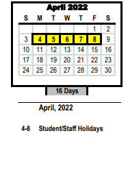 District School Academic Calendar for Griffith Elementary for April 2022