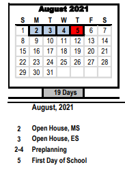 District School Academic Calendar for Meadowlark Middle for August 2021