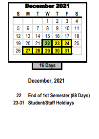 District School Academic Calendar for Hall-woodward Elementary for December 2021