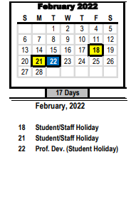 District School Academic Calendar for Middle Fork Elementary for February 2022