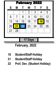 District School Academic Calendar for Hall-woodward Elementary for February 2022