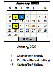 District School Academic Calendar for Hospital/homebound Ed C for January 2022