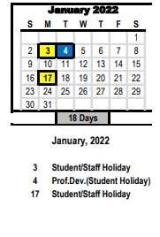 District School Academic Calendar for Sch Computer Technology Atkins for January 2022