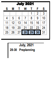 District School Academic Calendar for Career Center for July 2021