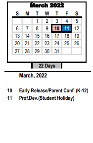 District School Academic Calendar for Reagen High for March 2022