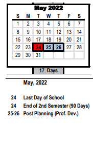 District School Academic Calendar for Konnoak Elementary for May 2022