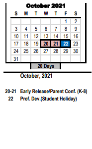 District School Academic Calendar for Speas Elementary for October 2021
