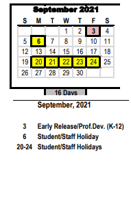 District School Academic Calendar for Hall-woodward Elementary for September 2021