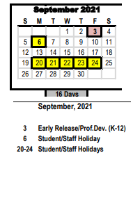 District School Academic Calendar for Ward Elementary for September 2021