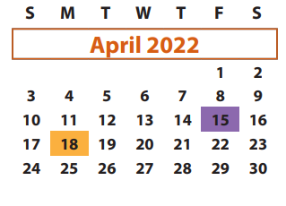 District School Academic Calendar for Colony Bend Elementary School for April 2022