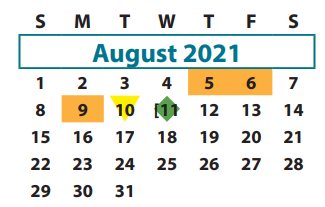 District School Academic Calendar for Hunters Glen Elementary for August 2021