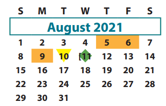 District School Academic Calendar for Oakland Elementary for August 2021