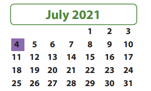 District School Academic Calendar for Jones Elementary for July 2021