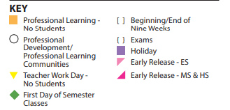 District School Academic Calendar Legend for Billy Baines Middle School