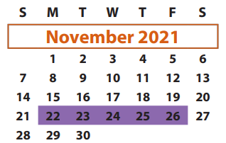 District School Academic Calendar for Ridgegate Elementary for November 2021