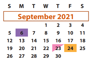 District School Academic Calendar for Lakeview Elementary for September 2021